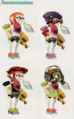 Concept art of Inkling fashion, with an early version of the Gas Mask at the lower right.