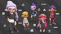 A promotional image showing various gear items in Splatoon 2. The leftmost Inkling is wearing the Punk Nights.