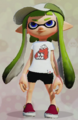 An Inkling girl wearing Firefin headgear and clothing.