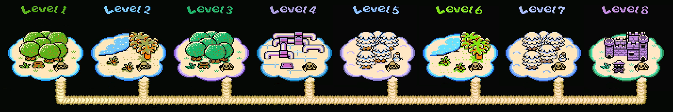 Mole Mania levels (all eight worlds).
