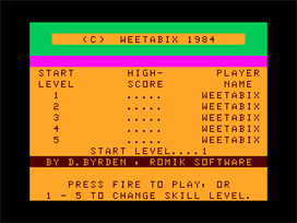 Weetabix Versus The Titchies title screen (Dragon 32).png