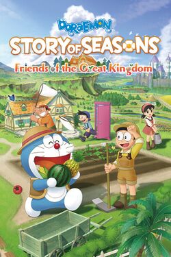 Box artwork for Doraemon Story of Seasons: Friends of the Great Kingdom.