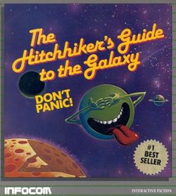 Box artwork for The Hitchhiker's Guide to the Galaxy.