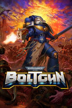 Box artwork for Warhammer 40,000: Boltgun.