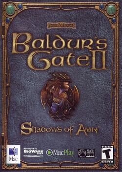 Box artwork for Baldur's Gate II: Shadows of Amn.