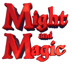 The logo for Might and Magic.