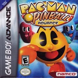 Box artwork for Pac-Man Pinball Advance.