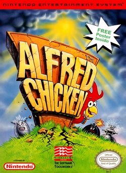 Box artwork for Alfred Chicken.