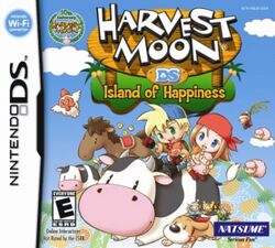Box artwork for Harvest Moon DS: Island of Happiness.