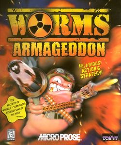 Box artwork for Worms Armageddon.