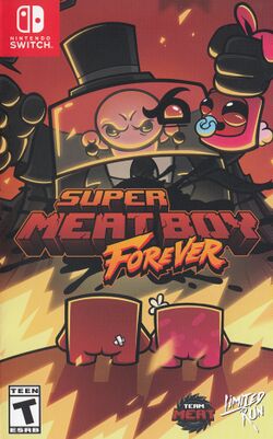 Box artwork for Super Meat Boy Forever.