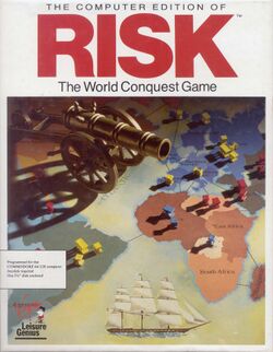 Box artwork for The Computer Edition of Risk: The World Conquest Game.