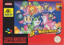 Box artwork for Super Bomberman 3.
