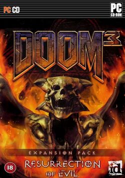 Box artwork for Doom 3: Resurrection of Evil.