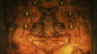 A mural depicting the Zonai descending to the Surface.
