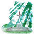 Artwork of the Master Sword resting in its pedestal from A Link to the Past