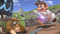 Dr. Mario carrying a Fairy near an unconscious Link