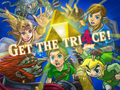 Artwork of Link and other Fighters reaching for the Triforce