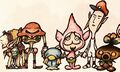 Concept artwork of various characters for Freshly-Picked Tingle's Rosy Rupeeland, featuring a Deku Scrub
