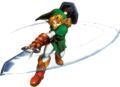 Artwork of adult Link performing a Spin Attack from Ocarina of Time