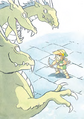 Artwork of Link fighting a Gleeok from The Legend of Zelda
