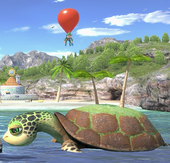 Tingle au-dessus de la tortue géante dans Super Smash Bros. Ultimate.