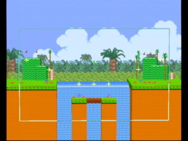 Spawn points: Item (yellow), character start (blue), character respawn(green). Camera Boundary (blue box)