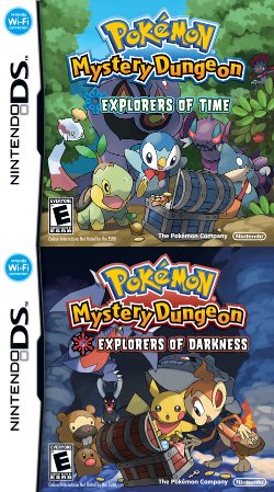Box artwork for Pokémon Mystery Dungeon: Time Exploration TeamPokémon Mystery Dungeon: Darkness Exploration Team.