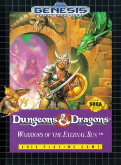 Box artwork for Dungeons & Dragons: Warriors of the Eternal Sun.