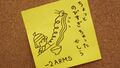 Biff's still dreaming of making “ARMS Stickers” trend… One sticker at a time! (Sticky note: "Maybe I overcooked it a little...")