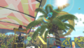 A palm tree with the ARMS Gene near a K-9000 unit standing guard.