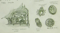 Concept sketches of Lemm's shop and the relics