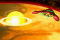 Gunship leaving Zebes in Metroid: Zero Mission
