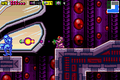 Super Missile at a frozen Space Pirate in Metroid: Zero Mission