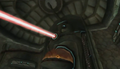 The laser aimed at the hollow in the Luminoth statue