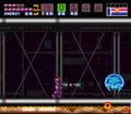 Super Missile fired at a frozen Metroid in Super Metroid