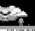 Samus in front of her Gunship in Metroid II: Return of Samus