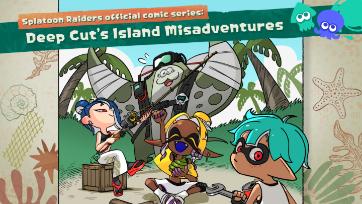 Deep Cut's Island Misadventures - promo thumbnail yang mungkin terkait dengan setting Uzushio - https://cdn.wikimg.net/en/splatoonwiki/images/f/f3/Raiders_Deep_Cut%27s_Island_Misadventures_promo_video_thumbnail.png