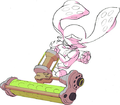 Official art of an Inkling holding the Dynamo Roller.