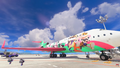 Artwork of Pearl and Marina on an airplane in Marlin Airport