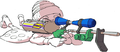 Official art of an Inkling wearing the Striped Beanie, holding a Custom E-liter 3K Scope.