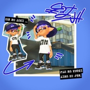 A promotional image for Drizzle Season 2023 featuring an Inkling demoing the two styles of the White Tee and Squidvader Cap.