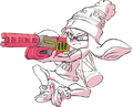 Official art of an Inkling wearing the Sporty Bobble Hat, holding a Rapid Blaster Pro
