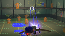 An inkling in the training room drawing back the Tri-stringer, using the normally unused projectile tracer.