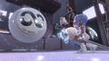 Agent 8 equipped with a blaster encountering an ∞-ball