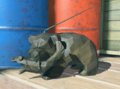 The original Mr. Grizz statue in the Squid Sisters Camp after defeating him