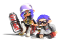 An Octoling and Inkling looking at a map