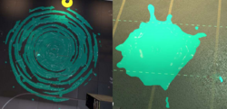 The ink left on the ground by the Booyah Bomb's explosion and it being thrown (Splatoon 3)