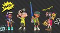 The leftmost Inkling is wearing the White King Tank