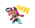 LINE sticker of an Inkling girl dodge rolling with the Splat Dualies